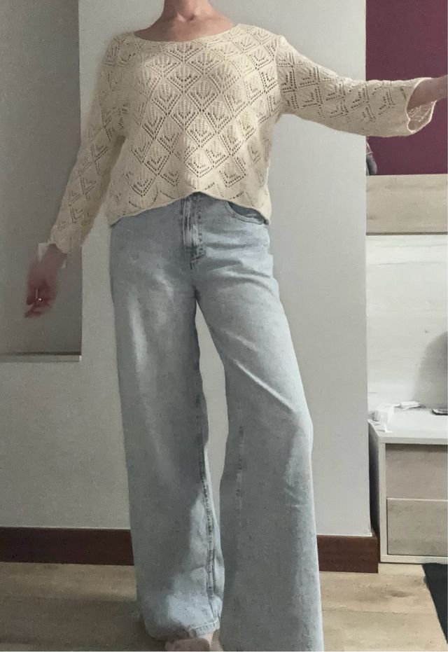 Jersey de punto calado beige