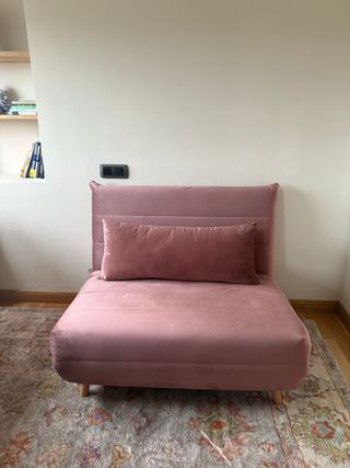 Sofá Cama 1 Plaza Terciopelo Rosa