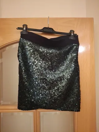 Falda lentejuelas verde botella Talla S