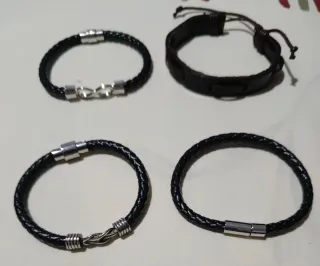 Lote 4 Pulseras Cuero Hombre Cierre Magnético