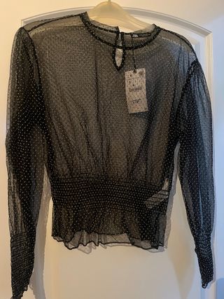 Blusa Zara Transparente Lunares Talla S