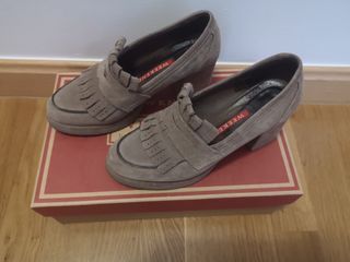 Zapatos tacón ante beige/marrón