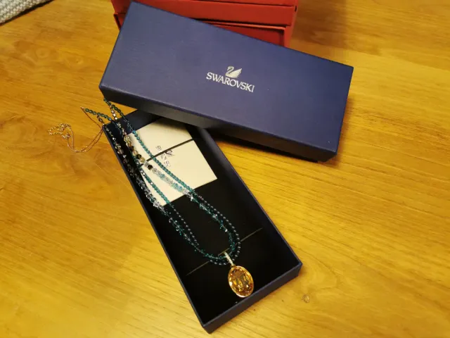 Collar Swarovski dorado y turquesa