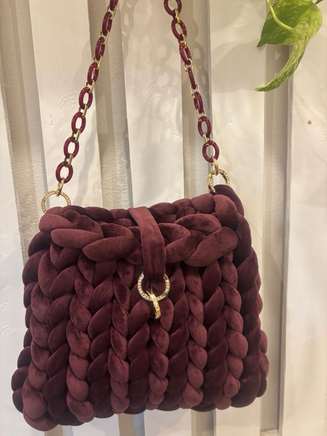 Borsa Chunky Velluto Borgogna Catena Oro