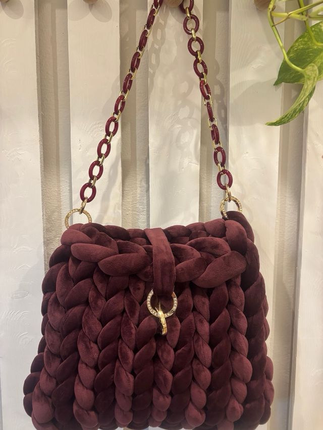 Borsa Chunky Velluto Borgogna Catena Oro
