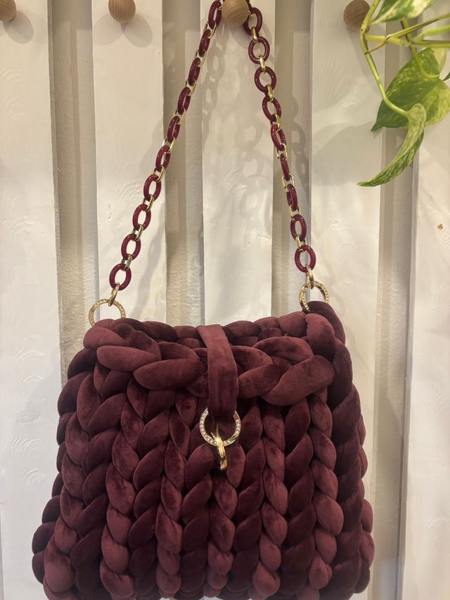 Borsa Chunky Velluto Borgogna Catena Oro
