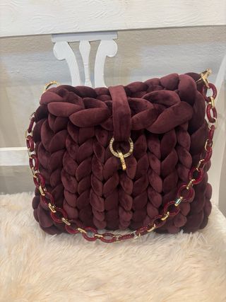 Borsa Chunky Velluto Borgogna Catena Oro