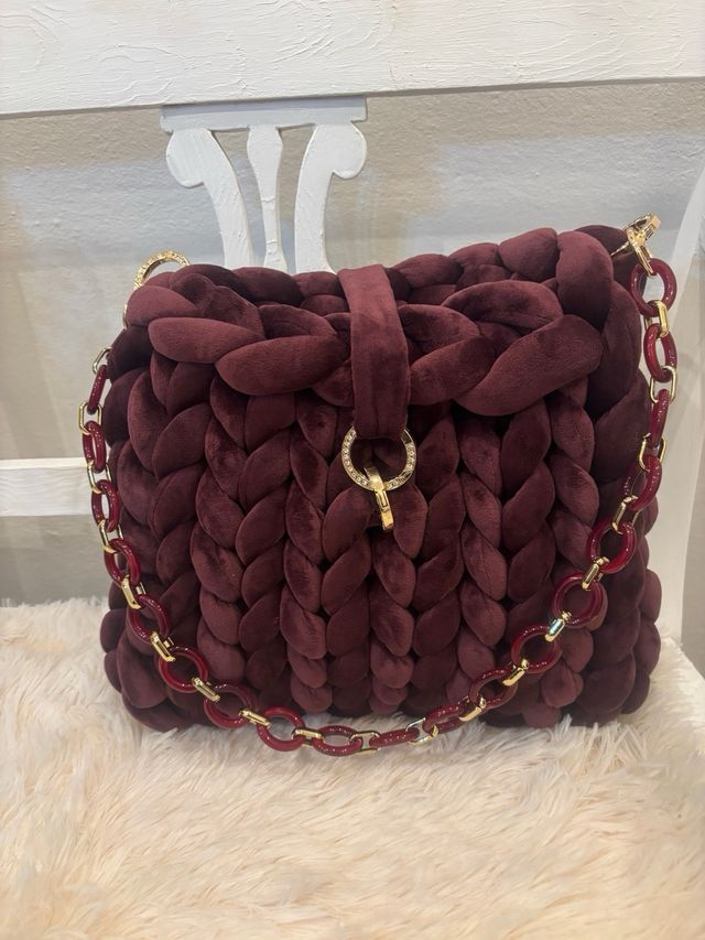 Borsa Chunky Velluto Borgogna Catena Oro
