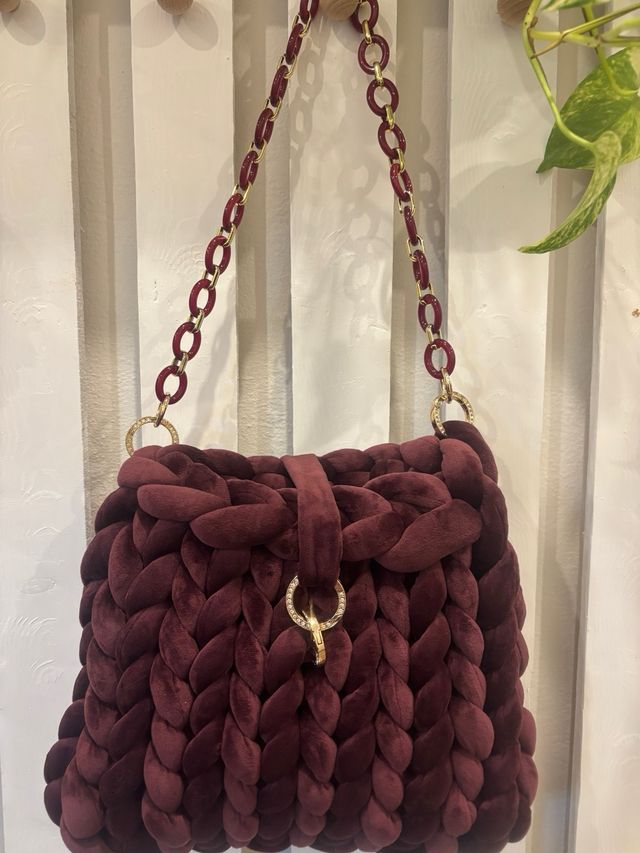 Borsa Chunky Velluto Borgogna Catena Oro