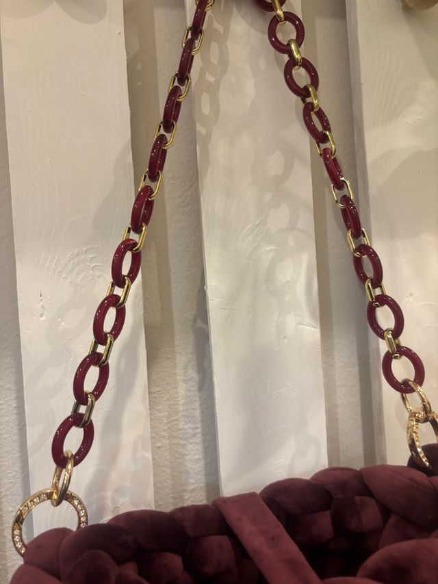 Borsa Chunky Velluto Borgogna Catena Oro