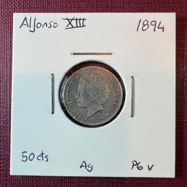 Moneda 50 céntimos Alfonso XIII 1894 Plata