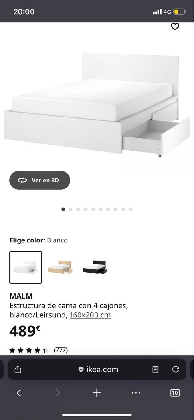 Cama MALM 160x200 com 4 gavetas