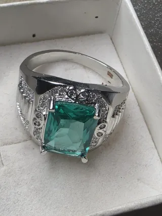 Anillo Plata Hombre Piedra Verde