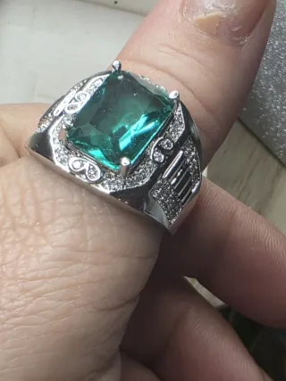 Anillo Plata Hombre Piedra Verde