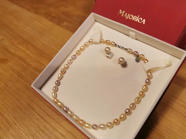 Collar y pendientes Majorica perlas rosas