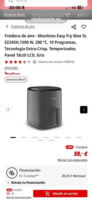 Freidora Moulinex Easy Fry Max 5L Gris