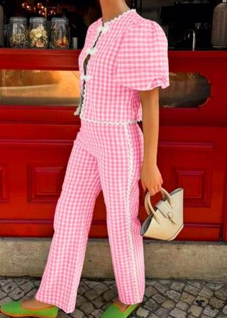 Conjunto cuadros vichy rosa y blanco