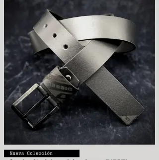 Cinturón Piel Diesel Hombre Negro/Gris