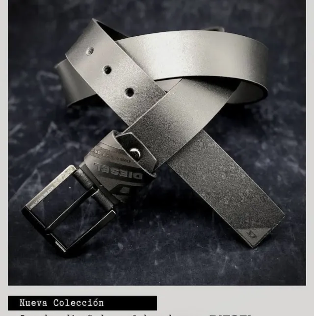 Cinturón Piel Diesel Hombre Negro/Gris