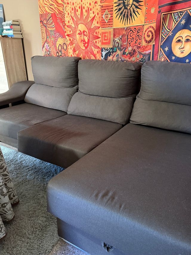 Sofá Chaiselongue Marrón Tela