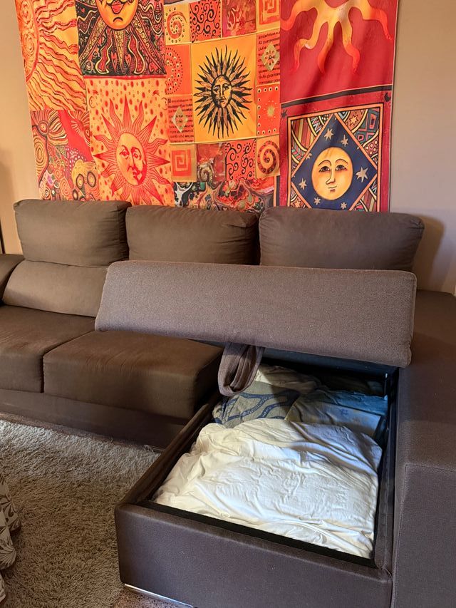 Sofá Chaiselongue Marrón Tela