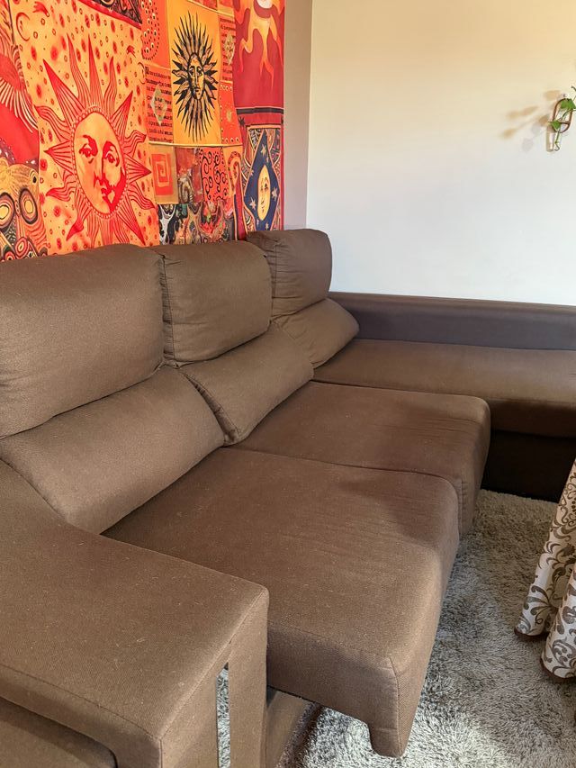 Sofá Chaiselongue Marrón Tela