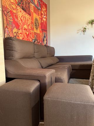 Sofá Chaiselongue Marrón Tela