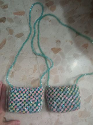 Lote 2 bolsitos de niña de rocalla de flores