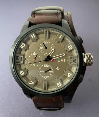 Reloj KTEVI Lujo Hombre Correa Marrón Negra