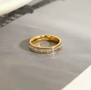 Anillo Titanio, chapado en Oro 18k Circonitas