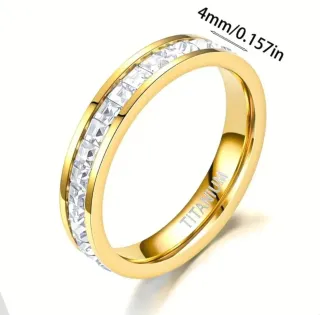 Anillo Titanio, chapado en Oro 18k Circonitas