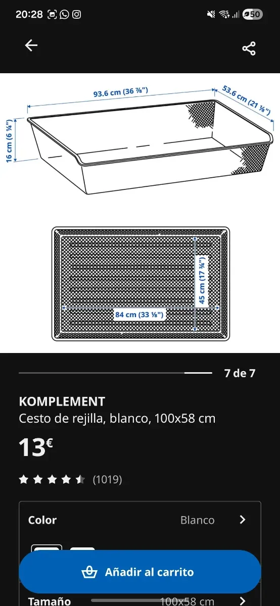 Cesta rejilla Ikea KOMPLEMENT gris