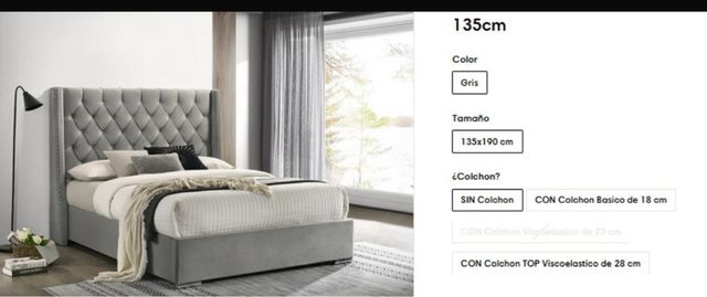 Cama tapizada terciopelo gris 135cm