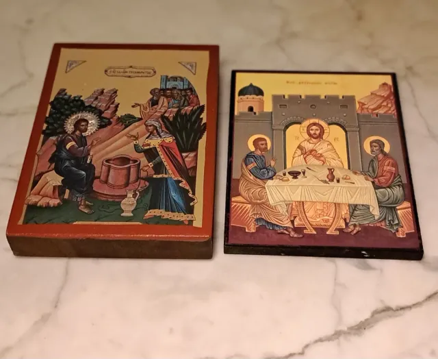 Lote 2 iconos bizantinos religiosos