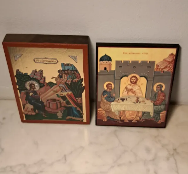 Lote 2 iconos bizantinos religiosos