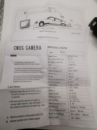 Cámara trasera coche 12V visión nocturna