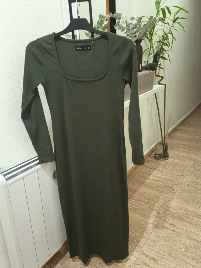 Vestido punto manga larga Lefties verde M