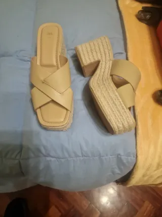 Sandalias Zara Beige Cuña Cruzadas