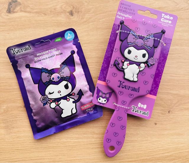 Set Kuromi: Bolso, Cepillo y Mascarilla Facial