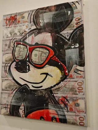 Tela Pop Mickey Mouse con banconota 100$