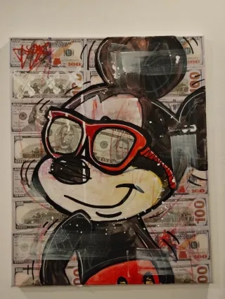 Tela Pop Mickey Mouse con banconota 100$