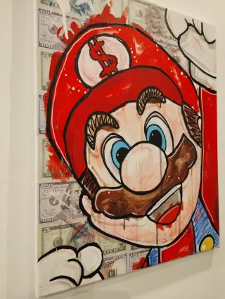 Tela Pop Art Mario Bross con Dollari