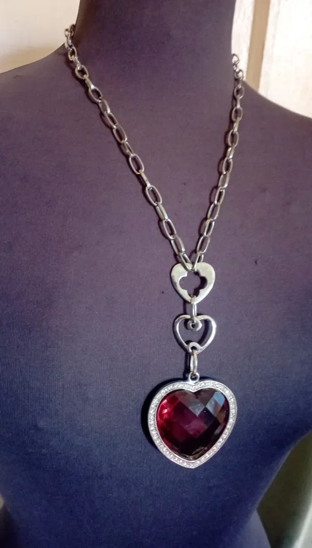Collana con ciondolo cuore grande a zircone marron