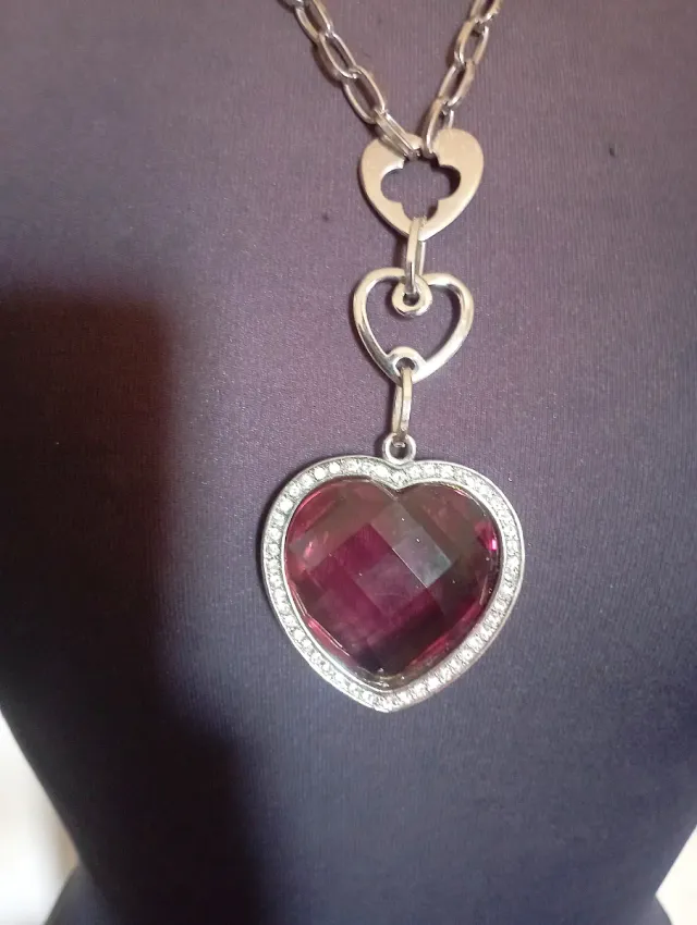 Collana con ciondolo cuore grande a zircone marron