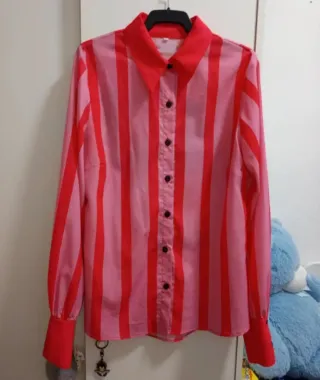 Camisa retro rayas rosas y fucsia