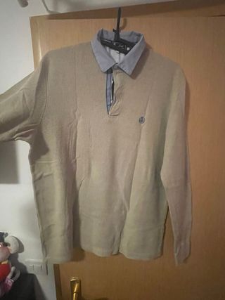 Maglia XXL beige con colletto camicia