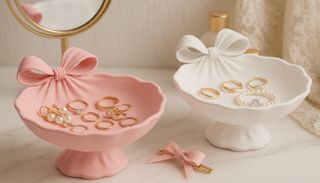 Set 2 Alzata Portagioie Fiocco Rosa Bianco