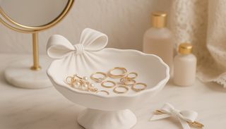 Set 2 Alzata Portagioie Fiocco Rosa Bianco