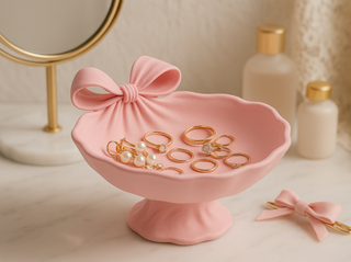 Set 2 Alzata Portagioie Fiocco Rosa Bianco