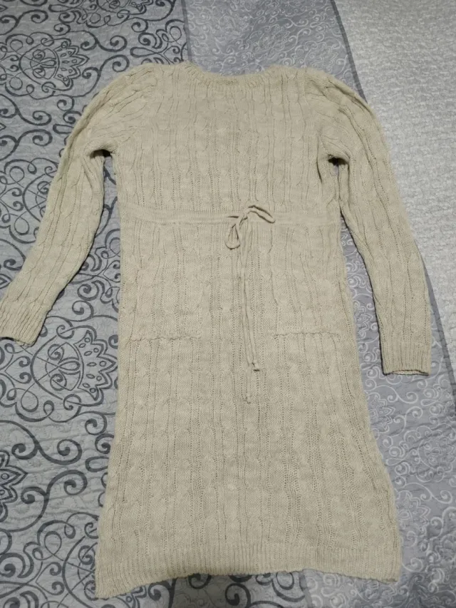 Vestido jersey trenzado beige